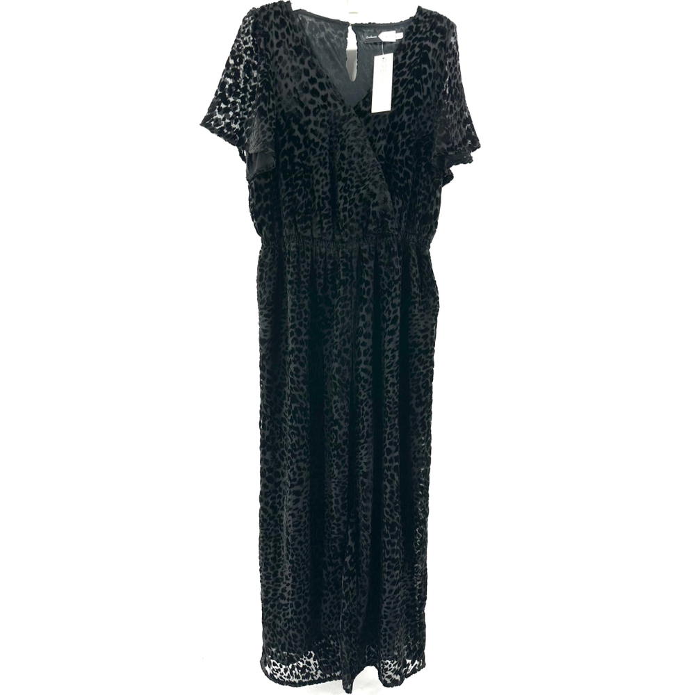 NWT $96 PIPER & SCOOT Black Velvet BURNOUT Leopard Print Jumpsuit WOMENS L - Picture 4 of 11